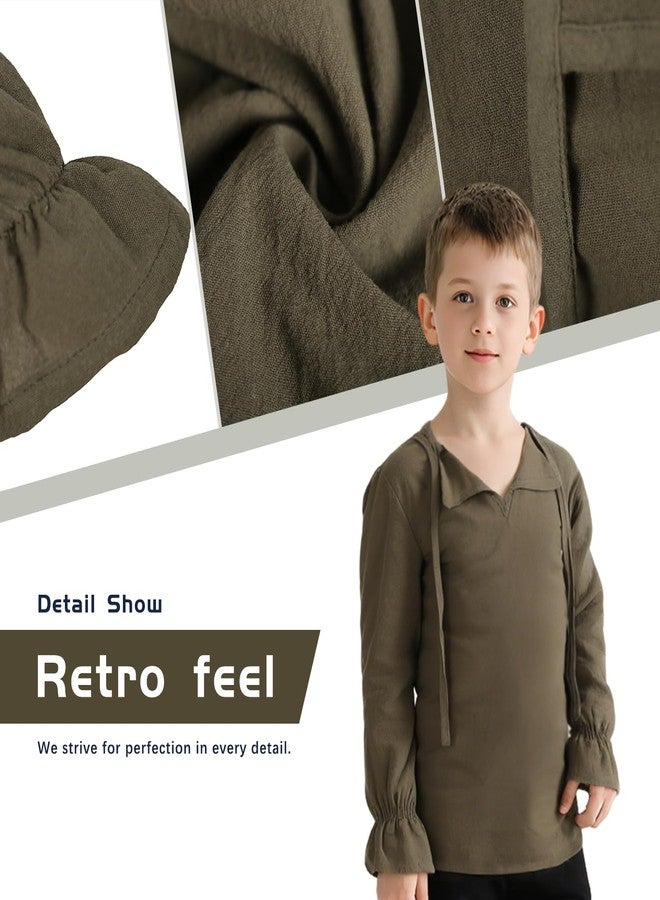 VZQI Boys Girls Medieval Lace-Up Neck Shirt Long Sleeve Renaissance Pirate Top Scottish Jacobite Halloween Costume Tunic Green 4'3''-4'9'' - Image 3